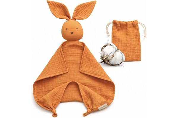 BEBICCO – Doudou Bébé Plat Lapin en Coton Bio 30x30 cm – Doudou de Sécurité Ultra Doux – Cadeau Naissance (Abricot)