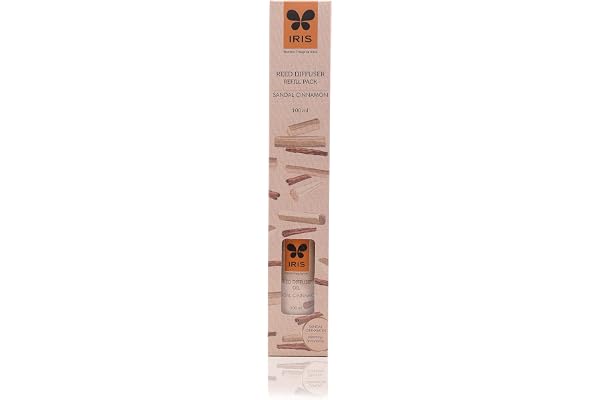 IRIS Sandal Cinnamon Reed Diffuser Refill Set - Premium Aromatherapy Fragrance Oil for Home, Office & Spa, Relaxation and Ambiance, Long-Lasting Aroma, Ideal Gift