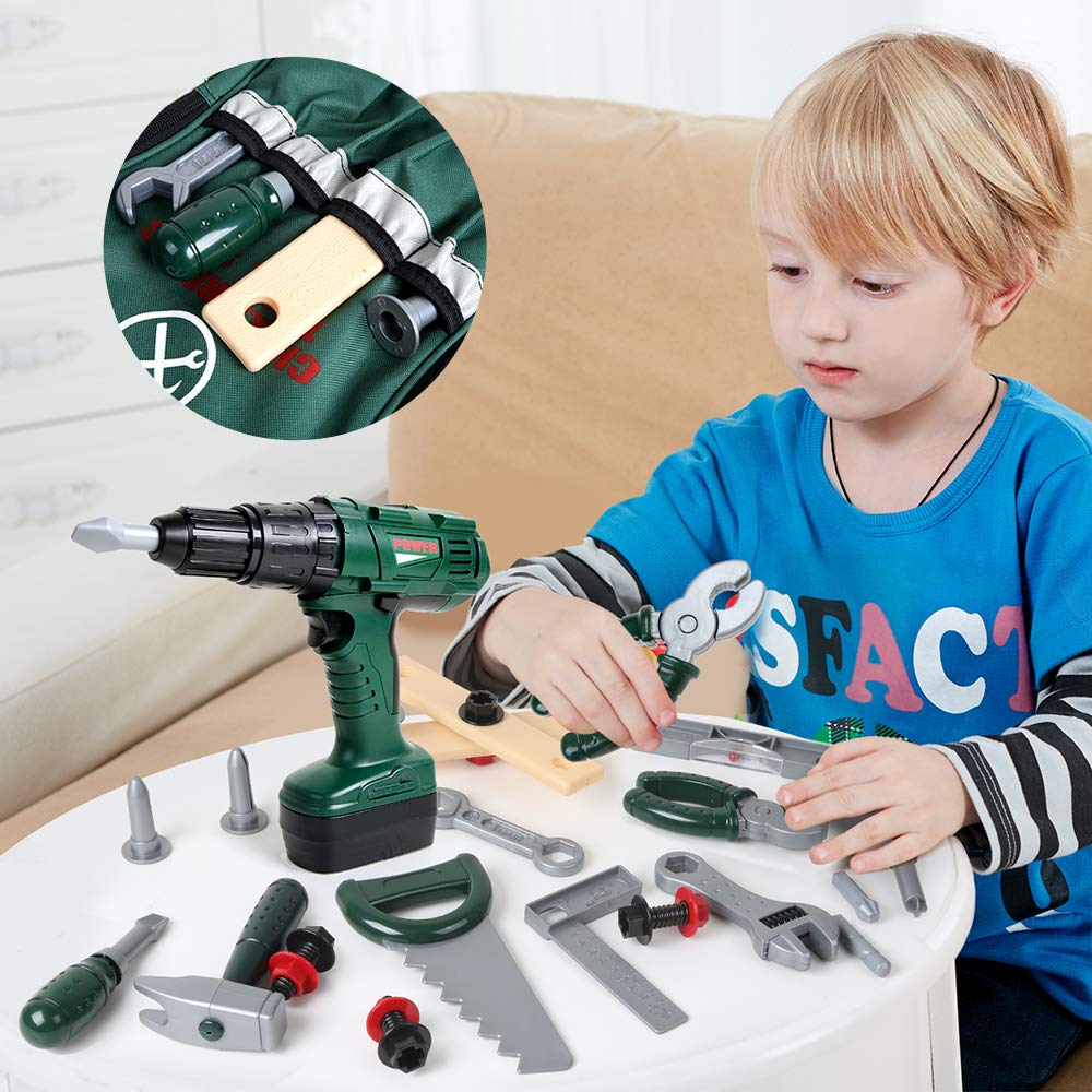BeebeeRun-27-Pices-Jouet-Outils-Jeu-dimitation-Outil-de-Rparation-Jouet-avec-Sac--Dos-de-Rangement-Perceuse-Electrique-Jouet-Educatif-Enfant-Garon-Fille-456-Ans