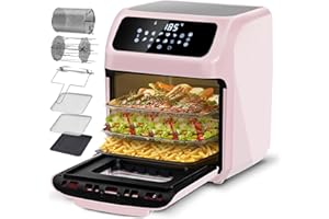LLIVEKIT Horno Freidora de Aire 12 Litros, Freidora sin Aceite con 12 Funciones, Horno de Freidora de Aire Caliente 360°, con Temporizador hasta 90min, 6 Accesorios y 1 Receta, 1800 W, Rosa