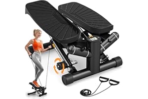 ‎VANNECT Mini Stepper für Zuhause mit Power Ropes, Einstellbarer Widerstand Swing Stepper mit LCD-Monitor, Stepper Hometrainer für Anfänger & Fitness Trainingsgerät 150kg Bein/Arm Trainer Home Fitness Exercise