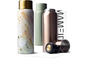 MAMEIDO Bottiglia termica acqua calda con tazza 1 litro, borraccia termica in acciaio inox, borraccia per tè calda fino a 12 ore, anti-perdita senza BPA (Pearl Marble Gold)