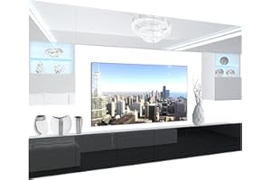 B BELINI GROUP BELINI Wohnwand Vollausstattung Wohnzimmer-Set Moderne Schrankwand mit LED-Beleuchtung Anbauwand TV-Schrank Weiß/Schwarz