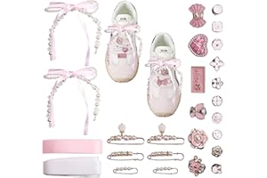 Alriedy Lot de 28 breloques pour chaussures de basket avec perles et nœuds, lacets en satin et clips pour femme, accessoires de décoration de chaussures DIY, Allgemein, Plastique, Pas de gemme
