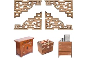LIANCHEN 4 Stück Holz Ornamente Schrank Wand Ecke DekoVintage Geschnitzte Holzschnitzerei für Möbel