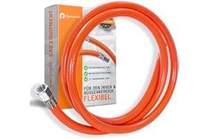 PANORAMA24 Tuyau de Gaz 150 cm, 1/4" Gauche, Résistant à l'Hiver et Flexible, Orange - Pour Barbecues, Radiateurs, Réchauds, Lampes