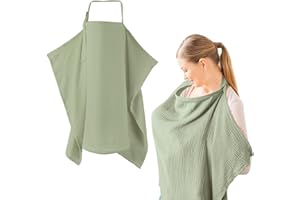 LOCKGO Nursing Cover Muslin, Soft Cotton Breastfeeding Covers Breathable Lightweight Outdoors, Multi Use Breast Feeding Cover Up with Adjustable Strap Full Privacy Protection for Mom Nursing, Light Green