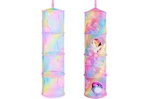 Beinou 2Stk Kuscheltier Aufbewahrung Hängend Korb Faltbar Hängeaufbewahrung Hängeregal Hängeorganizer Bad Spielzeug Mesh Organizer Netz Aufbewahrungsbeutel kinderzimmer kleiderschrank Deko, 4 Fächern