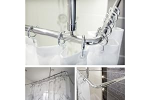 TROPIK HOME Shower Curtain Rail/Rod, 4 way use, L or U Shape With Ceiling Mount and Semi-Open Rings (Chrome)