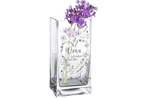 ‎CASA VIVENTE Blumenvase für Oma, Vase mit Gravur, Geschenk, Eckige Glasvase für Blumen, Blumenherz Deko, Moderne Tulpenvase, Glas Tischdeko, Geburtstagsgeschenk, Schmale Tischvase