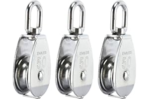 DasMarine 3 Pack Single Pulley Block in 304 Stainless Steel Crane Swivel Hook Single Pulley Roller Loading (M50)
