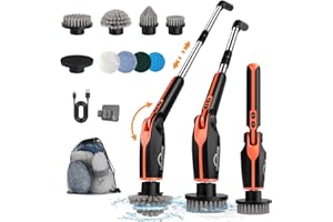 WHATOOK Elektryczna szczotka obrotowa, 2 prędkości elektryczna szczotka do czyszczenia w domu z 9 wymiennymi głowicami, duża moc bezprzewodowa szczotka do czyszczenia łazienki kuchni samochodu czarna