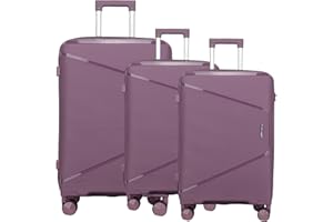 Fly Kite Luggage 3-Piece Suitcase Set 20''24''28'' 100% Polypropylene, Hard Shell with Aluminium Trolley Handle, Real TSA Secure Lock 3 Digit 360° Smooth Wheels Extra Front Pocket|Dark Purple