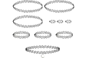 ZWZNBL 3 Sets Stretchhalsbänder 1 Stück Mondhalsband, Stretch-Tattoo-Halskette, Tattoo-Halsband, modische Vintage-Kette, Tattoo-Hohlgewebe-Schmuckset, Halskettenschmuck für Mädchen (Schwarz)