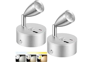 AOOTE 12V LED Leselampe Wohnmobil, 2 Stück Wohnmobil Wandleuchte Bettlampe mit Schalter Touch Dimmbar, 3 Farbtemperatur Modi mit Ladefunktion USB A+C-Anschlüssen für Wohnwagen Innenbeleuchtung(Silber)