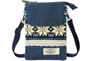 LassZone Small Crossbody Bag for Women Canvas Mobile Phone Bag Ladies National Pattern Handbags Girls Mini Shoulder Bags Wallet Purse Coin Pouch