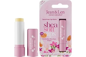 Jean & Len Läppbalsam Med Organiskt Sheasmör Och Ekologisk Mandelolja, Lugnar Och Skyddar Känsliga Läppar Från Uttorkning, För Smidiga Mjuka Läppar, Utan Mineralolja, Parfymfritt, Veganskt, 4.7 G