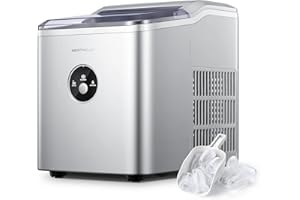 NORTHCLAN Ice Maker 14kg in 24Hrs, Ice Machine Countertop 9 Cubes Ready in 6 Mins, One-Touch Operation Ice Maker Machine Easy to Clean, Ice Scoop & Basket, Ice Cube Maker for Home Kitchen Office Party (Silver)