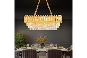 MSSIAN Moderne Kristall-Kronleuchter für Esszimmer 8-Licht Gold Kristall-Kronleuchter Wohnzimmer Oval Zeitgenössische Decke Hängelicht Anhänger Leuchte für Küche Insel Restaurant L80CM