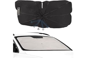 CompraFun Parasol Coche Delantero, Plegable Paraguas Coche 145 x 80 cm, Parasol para Parabrisas Protección UV y Aislamiento Térmico, para Mayoría de Coches, SUV, Camiones