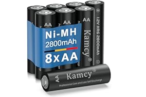 KAMCY Piles AA, Rechargeables, Pile Rechargeable AA, Batterie Rechargeable, 2800 mAh Ni-MH Batterie Solaire – Piles AA Rechargeables à Faible autodécharge – Piles HR6 à Haute capacité - Lot de 8