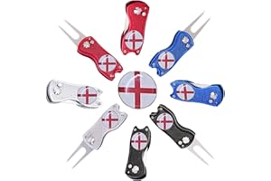 GOLFGOGREEN Golf Divot Tool - Switchblade Pitch Mark Repairer - England Flag Marker