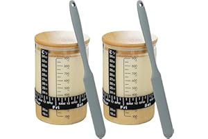 ELIFEL Kit de pots de démarrage au levain 1000 ml Couteau en silicone Bouchon de bouteille en bambou+Cuve de fermentation en verre à haute teneur en borosilicate+pour banneton+pour pain à levain