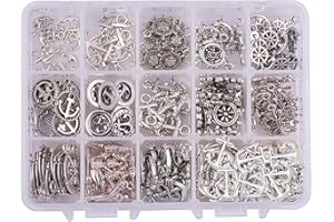 PH PandaHall 15 modèles Breloques d'ancre Nautique, 150pcs Pendentifs de Barre d'ancre Perles de charmes de Roue de Bateau en Alliage tibétain pour l'été Bracelet Collier Bijoux, Argent Antique