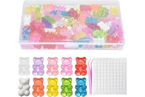 LXBCTOP 100 PCS Resin Charms Gummy Bears, Colorful Resin Candy Gummy Bear, Cute Cartoon Bears Beads with Tweezers, Embellishments Bear for DIY Craft Hair Clip Brooch Mobile Phone Case Scrapbooking