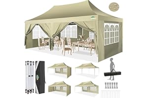COBIZI Pop up Gazebo 3M x 6M Marquee Gazebo with Sides 2.0, Upgrade Structure Wind & Waterproof Easy up UV Blocking with 4 Sidewalls & Carry Bag & 4 Stakes & Ropes, Khaki