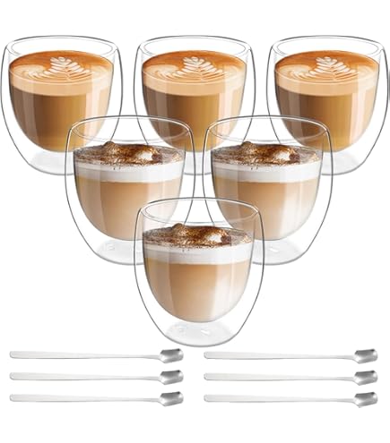 Bicchieri A Doppia Parete Per Cappuccino - Set Da 4 Con Manico, Ideali Per Bevande Calde E Fredde - Foto 9