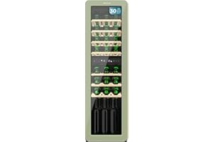 Cecotec Weinkühlschrank 30 Flaschen Retro Bolero Grandsommelier Origin Duo 30 Hit Green. Grün mit 2 Temperaturzonen (5-12ºC, 12-20ºC), LED-Steuerung, NoFrost, Holzregale, Innenbeleuchtung