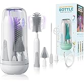 Orzbow Elektrische Flaschenbürste Set Baby,Tragbar Babyflaschen Bürste mit UV Sterilisator für Babyflaschen,Milchaufschäume,T