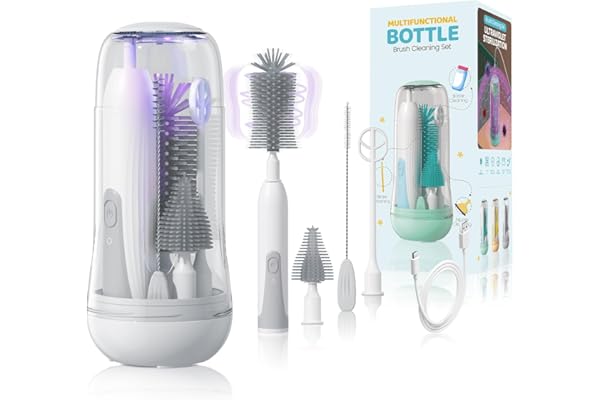Orzbow Ensemble de Goupillon Biberon Silicone Electrique,Portable Brosse Biberon Bébé Lave Biberon Electrique avec Stérilisateur Biberon,Brosse Tétine et Paille,Mousseur à Lait,Kit Voyage Bebe,Gris