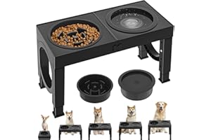 Aystkniet Raised Dog Bowls with Slow Feeder Bowls and Non Spill Water Bowl, Height Adjustable Bowl Stand 23cm/27cm/31cm/35cm, Elevated Dog Bowls, Dog feeding station
