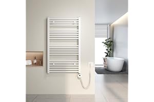 Heilmetz Scaldasalviette elettrico bianco 100x60 cm,Radiatore elettrico con termostato digitale e funzione Timer per asciugamani,Asciugatore elettrico per asciugamani,500 W