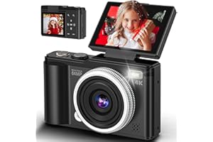 ZMOQNG 4K 64MP Digitalkamera mit 32 GB TF-Karte, 180° Drehbildschirm Autofokus Kamera Fotoapparat mit Makrofunktion und 16-fachem Digitalzoom Kompaktkamera mit USB-Kabel für Teenager Junge Mädchen 8-16 Jahre