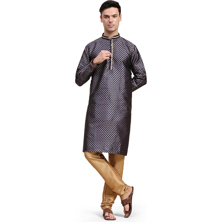 Indische Tracht Herren SKAVIJ Kurta Pyjama Set 4-teilig - Indisches Hochzeitsoutfit Für Herren Mit Dupatta Herren Kurta 4-teilig