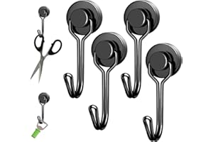 Biliant Lot de 4 crochets magnétiques extra puissants en néodyme noir - 6 kg - Aimants puissants avec crochets pour chambre à coucher, garage, porte-clés