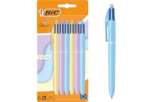 BIC 4 Colores Pastel Bolígrafos de Punta Media (1,00 mm) - Pack de 6 Uds- Crea papeleria bonita - Ideas de regalos creativos