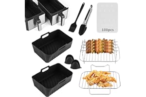 INMUA Accessoires Air Fryer, Silicone Moule Air Fryer Accessoires pour Ninja Foodi AF300EU AF400EU, Compatible avec Four, Vapeur, Micro - Ondes, Noir