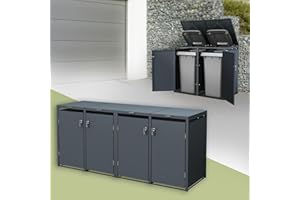 ML DESIGN MODERN LIVING ML-Design Cobertizo para Ocultar 4 Cubos de Basura de hasta 240L Antracita 264x80x116,3 Caseta de Acero para Jardín Exterior Contenedor Resistente a Interperie Caja con Tapa Abatible y Cerradura