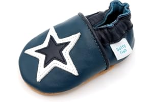 Dotty Fish Scarpine in Pelle Prima Infanzia. Scarpe Bimbi per Primi Passi con Suola Scamosciata. con Auto e Stelle. (17-28 EU)