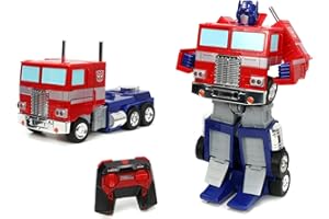TRANSFORMERS Converting RC Optimus Prime – oryginalny model G1 zdalnie sterowany samochód – 30 cm długości w trybie ciężarówki, stojący 35 cm wysokości przekształcony w tryb autobota ze światłami,