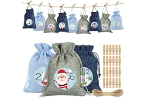 Sprinlot Adventskalender zum Befüllen Säckchen, 24 Weihnachtskalender Stoffbeutel, Adventskalender Säckchen Wiederverwendbar, Weihnachtskalender Jutesäckchen, Adventskalender Stoffsäckchen