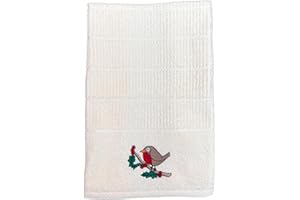 RIGGS Christmas Robin 100% Cotton Three Pack Kitchen Tea Towels in Cream for The Festive Season