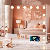 WOLTU Makeup Mirror with Light of 15 LED Bulbs, 58 x 48 cm | Vanity Mirror, 3 Light Colors and Touch Control, with 5x Magnifi