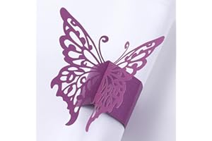 MORGIANA 50PCS Disposable Napkin Rings, Paper Napkin Rings, Serviette Buckles Holder for Table Setting, Wedding, Party, Chirstmas (Purple Butterfly)