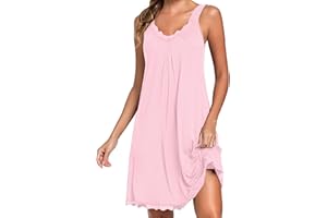 Uniexcosm Women's Nightdresses Sleeveless Nighties Cotton Lace Nightgown V Neck Chemise Sexy Negligee for Ladies Nightshirts Nightwear Loose Plus Size Jersey Lingerie
