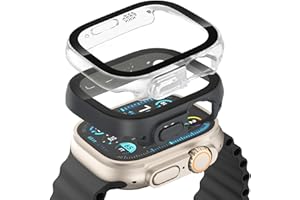 aceyoon 2 Pack Screen Protector for Apple Watch Ultra 3/2/1 49mm, All Around Protective Cover Built-in Tempered Glass Shockproof Hard PC Bumper Case (Black+Clear)